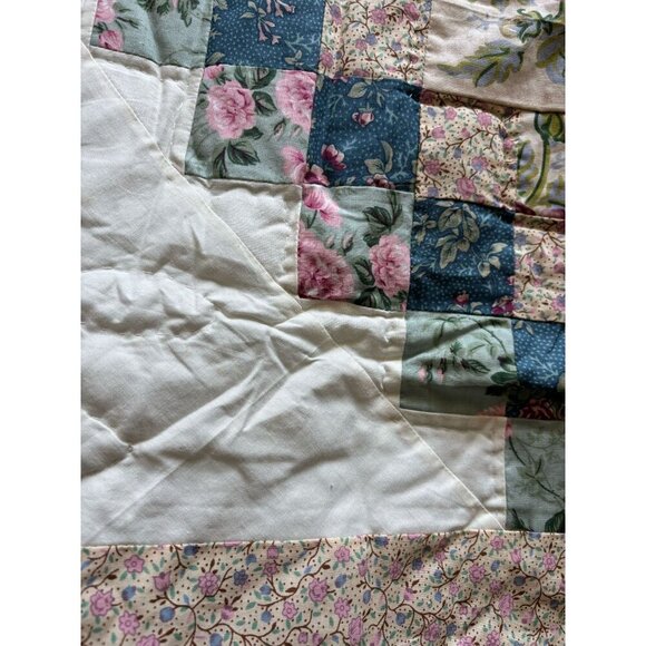 Handmade Patchwork Floral Cotton Quilt Blanket 86x86 Multi Quilted Lap Cover - Picture 7 of 11